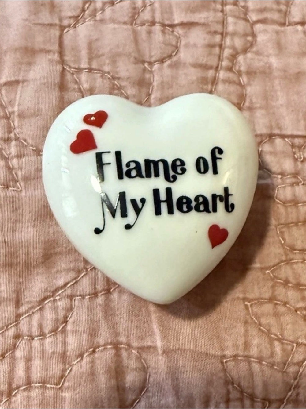 Vintage Enesco Enamel White Candle Wick Flame of my Heart White Red Wax Sweet